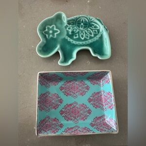 Teal Elephant Trinket Dish and Patterned Tray